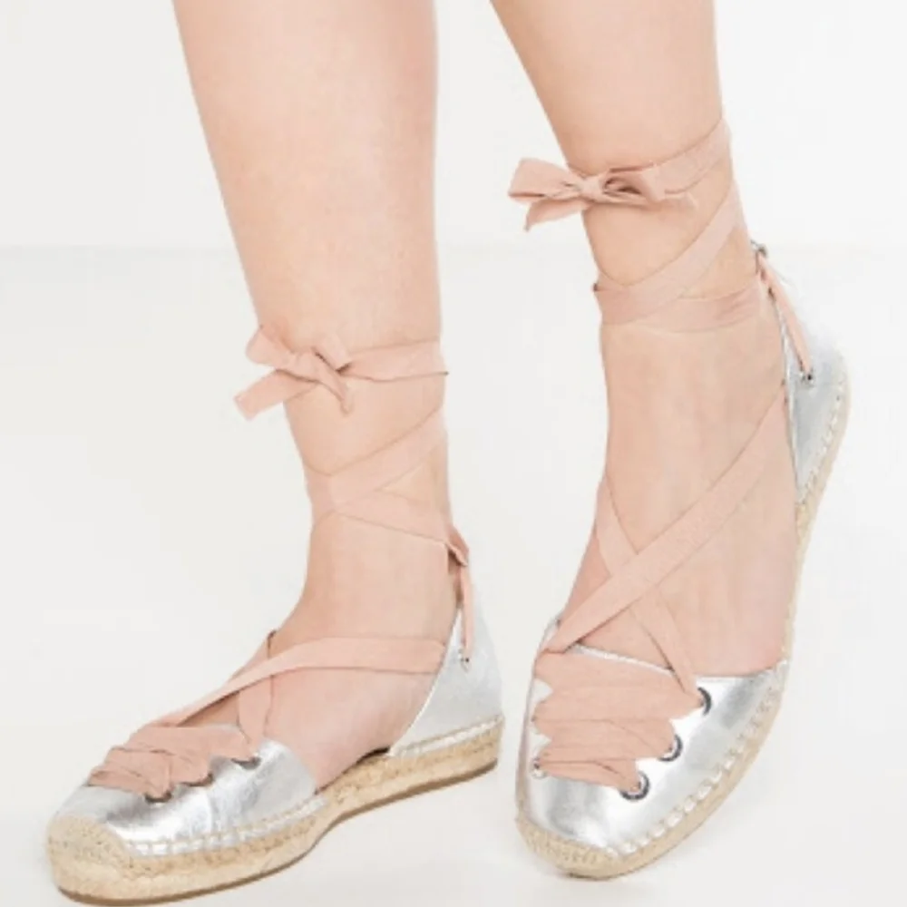 Metallic Espadrille Lace Up Tie Ballet Flats - Aldo Ballerina Slippers 7